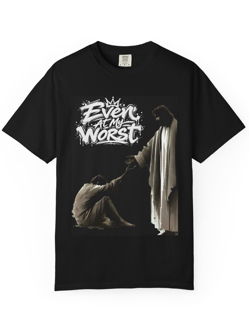 Gildan Black Graphic Tee with White 'Even At My Worst' Artwork